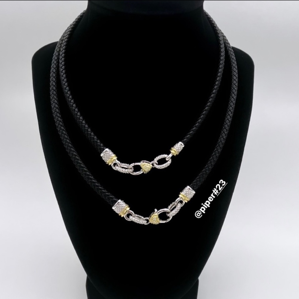 Judith Ripka JR TWO Sterling Silver 18K Diamond Leather Cord Necklace 15 3/4” - Picture 11 of 11